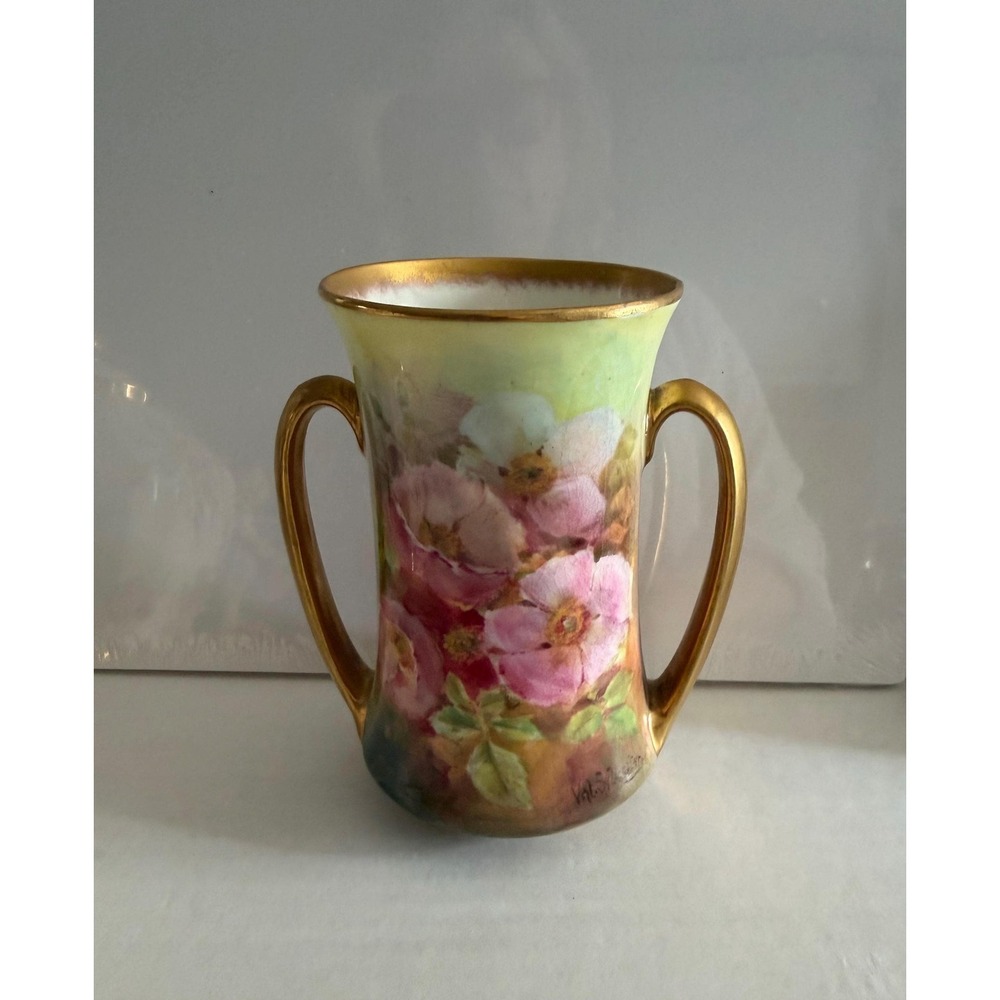 Antique Royal Doulton 5" Handled Vase Hand Painted Floral Design